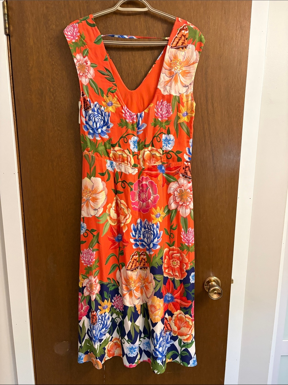 Anthropologie Orange Floral V-Neck Midi Dress - Picture 2 of 2